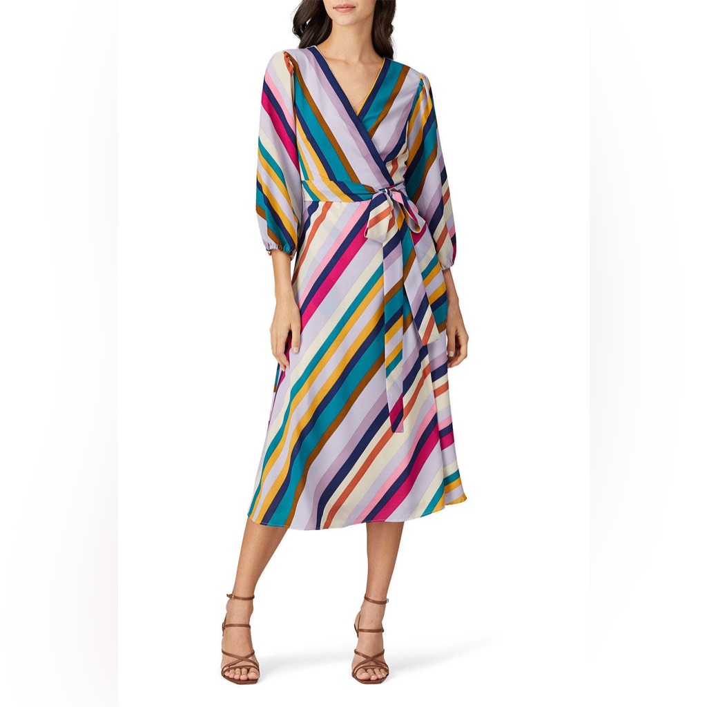 Great Jones Striped Wrap Dress V-Neck Long Sleeve Midi Dress Size Xs